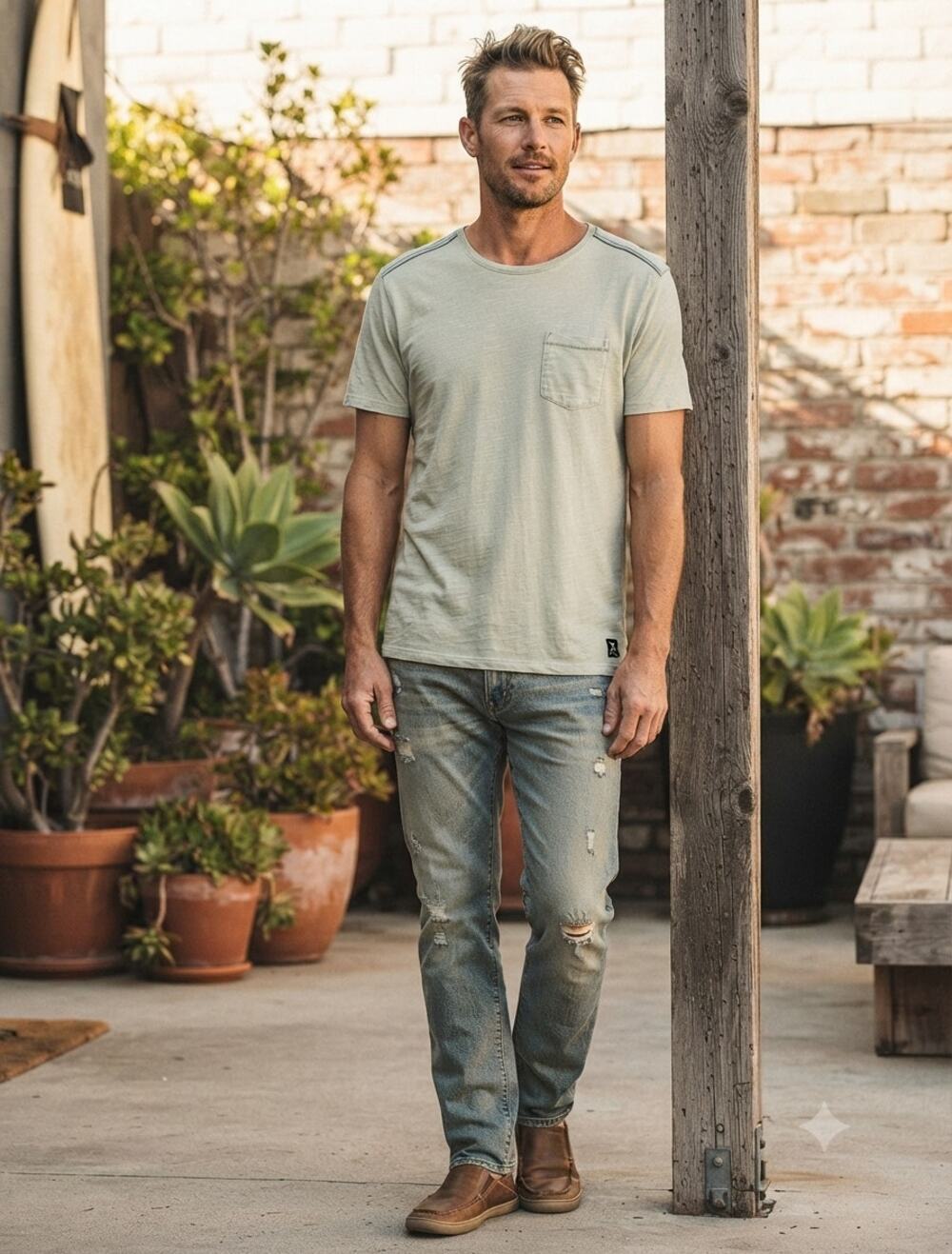 Roark Single Pocket Organic Tee Light Sage Short Sleeves EUC Size M
